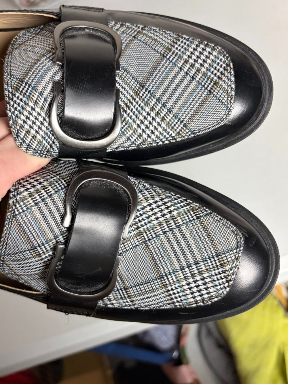 Naturalizer  Size 8 Pascal Black Brush Off Leather Plaid Loafers Accademia Shoes - Picture 4 of 8